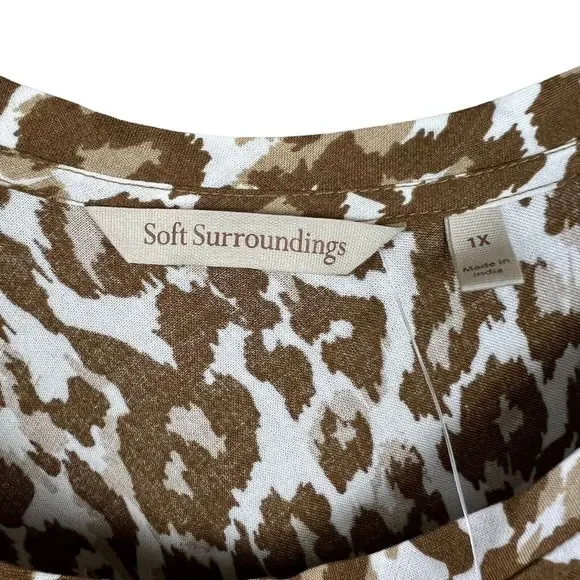 Soft Surroundings Womens Brown Leopard Print Kara‎ Dress 1X (18W-20W) NWT